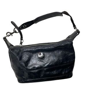 COACH Black Signature Hobo Bag Leather F17421 Black C Stitching